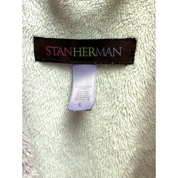 Stan Herman Womens Plush Fleece Bathrobe Light Pink Waffle Knit Cuffs - Picture 4 of 10